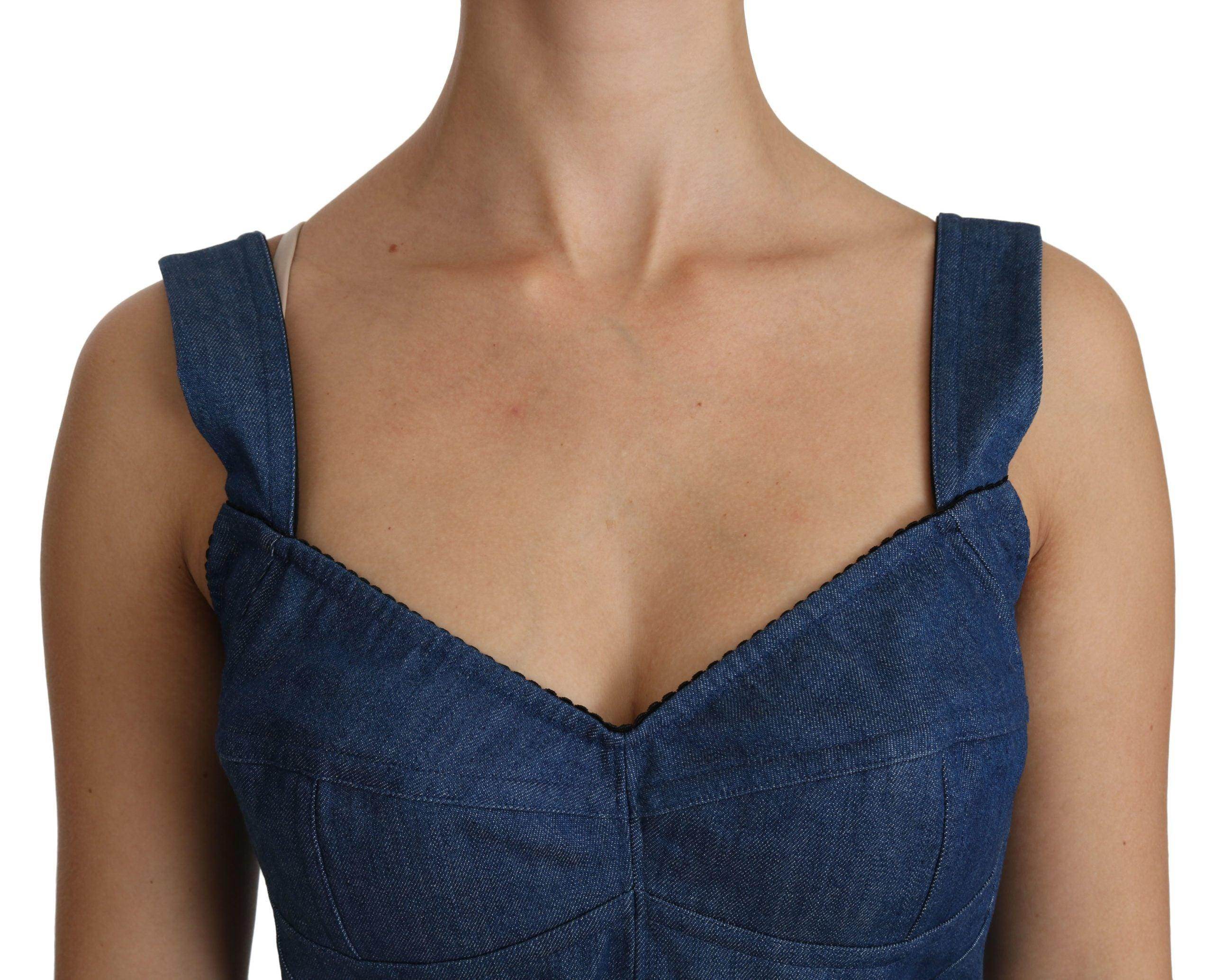 Dolce & Gabbana Blue Sleeveless Bustier Blouse Cotton Top - Hilstor