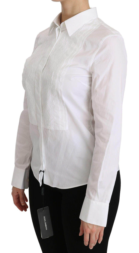 Dolce & Gabbana Elegant White Collared Long Sleeve Polo Top - Hilstor
