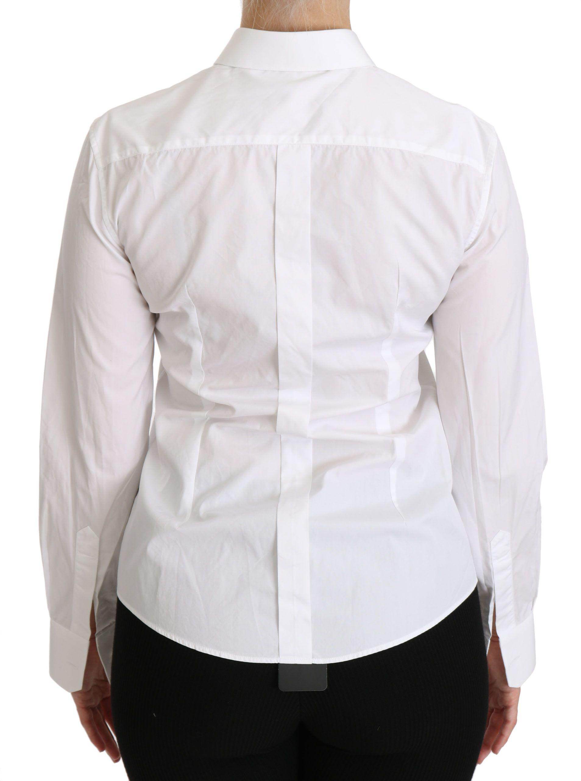 Dolce & Gabbana Elegant White Collared Long Sleeve Polo Top - Hilstor