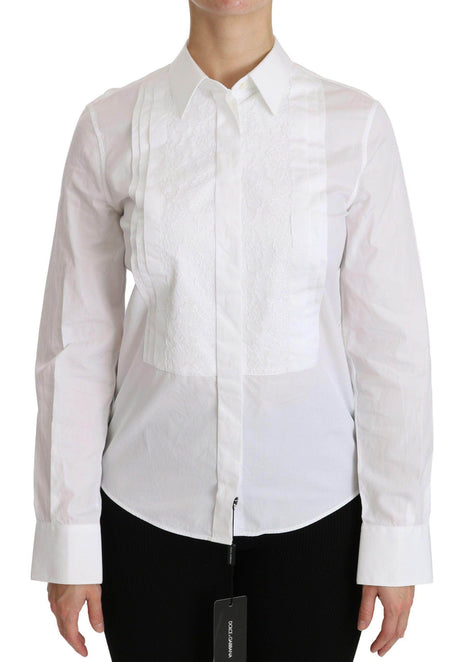 Dolce & Gabbana Elegant White Collared Long Sleeve Polo Top - Hilstor