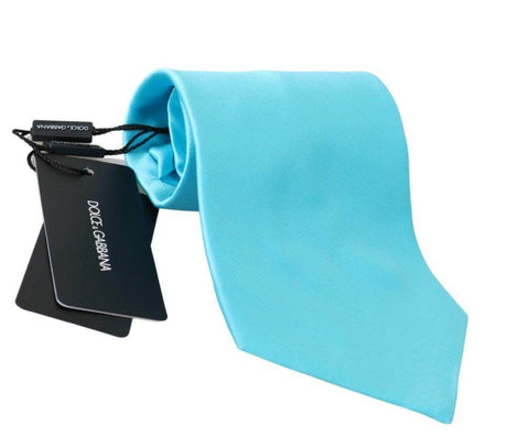 Dolce & Gabbana Light Blue Wide Mens Necktie Accessory 100% Silk Tie - Hilstor