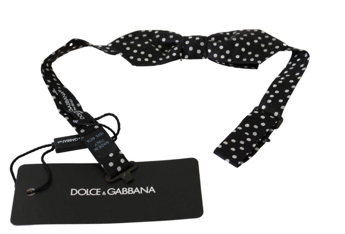 Dolce & Gabbana Black Polka Dots Mens Necktie Papillon 100% Silk Bow Tie - Hilstor