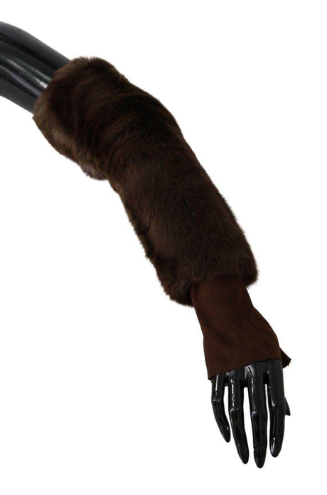 Dolce & Gabbana Elegant Brown Fur & Leather Elbow-Length Gloves - Hilstor