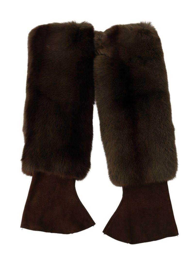 Dolce & Gabbana Brown Elbow Length Finger Less Fur Gloves - Hilstor