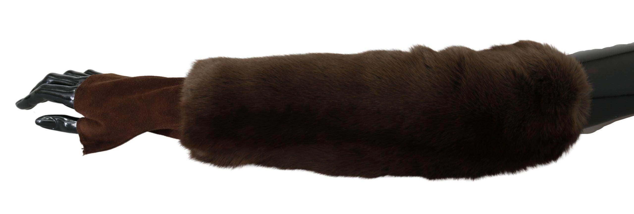 Dolce & Gabbana Brown Elbow Length Finger Less Fur Gloves - Hilstor