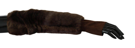 Dolce & Gabbana Elegant Brown Fur & Leather Elbow-Length Gloves - Hilstor