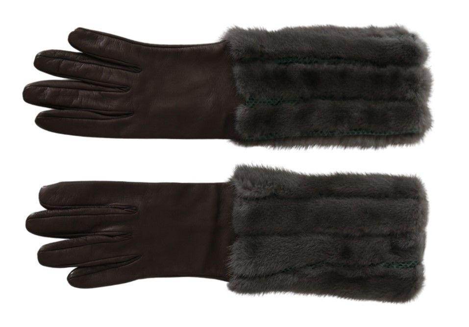 Dolce & Gabbana Brown Mid Arm Length Leather Fur Gloves - Hilstor