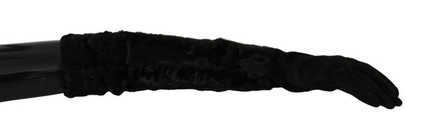 Dolce & Gabbana Black Elbow Length Mitten Suede Fur Gloves - Hilstor