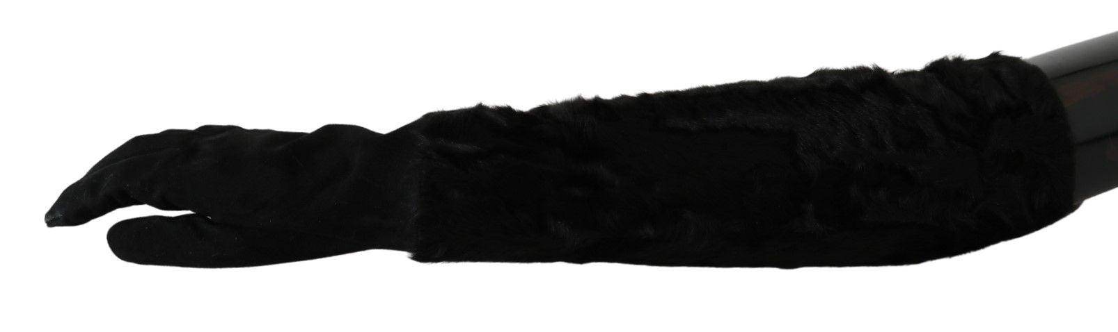 Dolce & Gabbana Black Elbow Length Mitten Suede Fur Gloves - Hilstor
