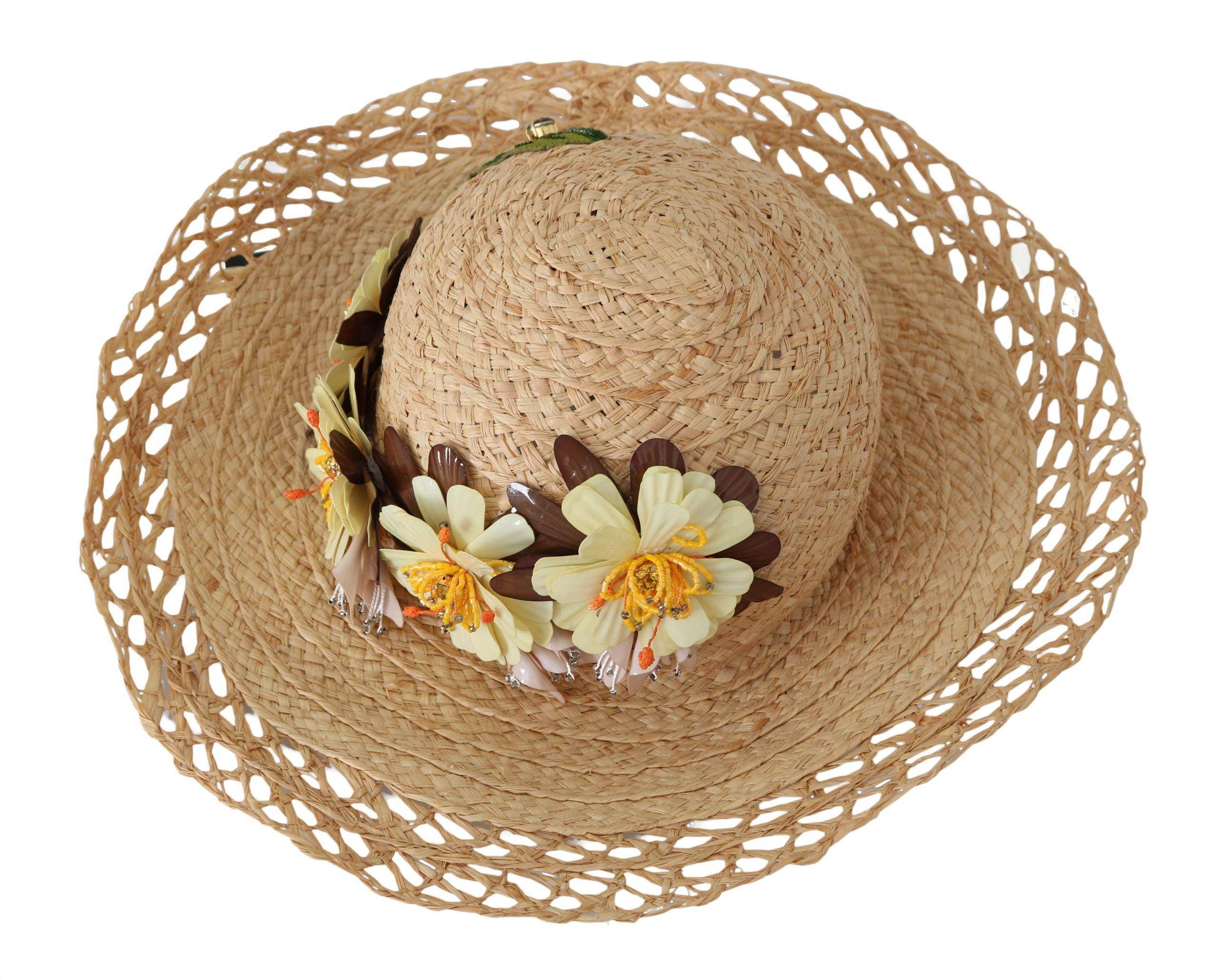 Dolce & Gabbana Beige Wide Brim Floral Bucket Capello Hat - Hilstor