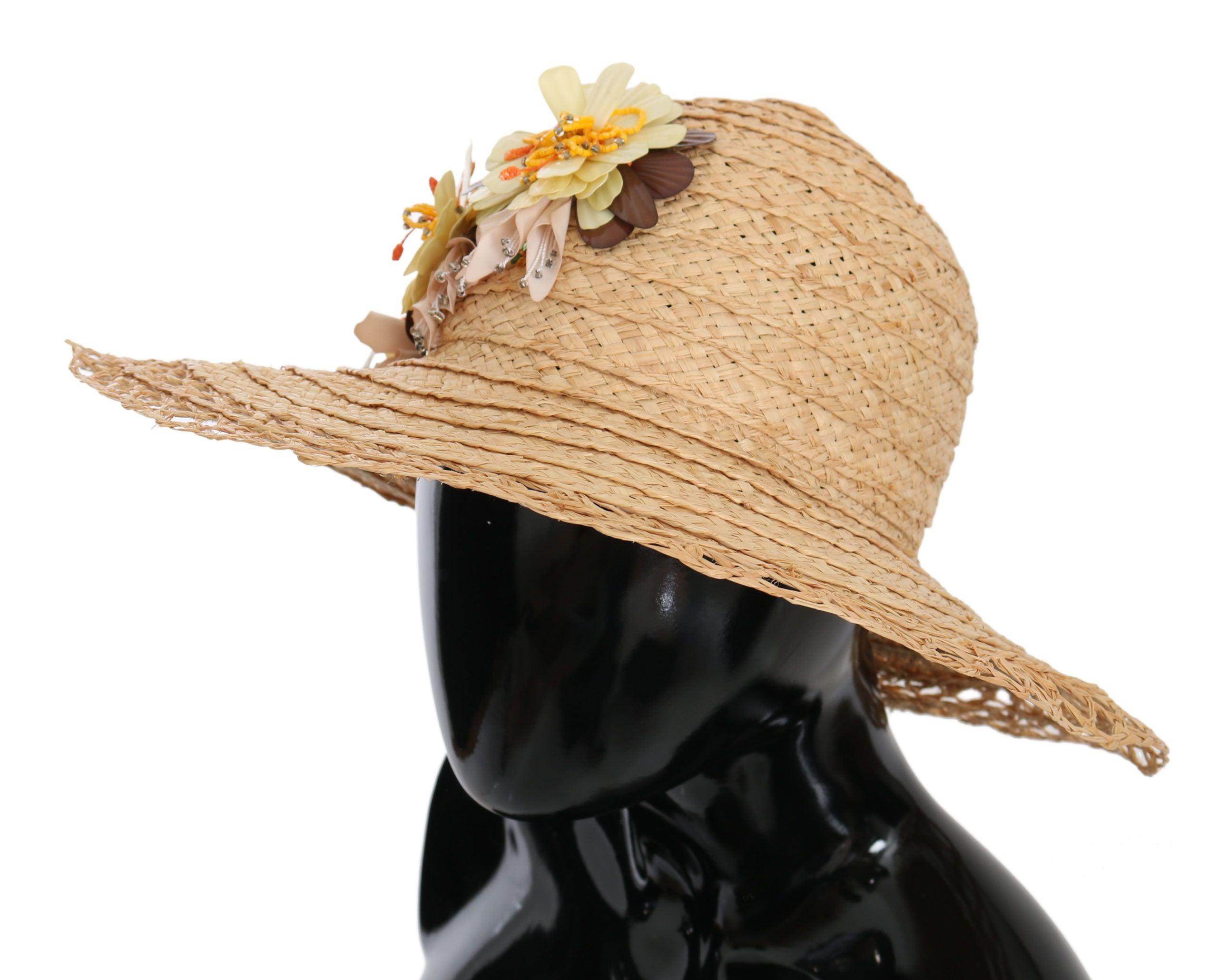 Dolce & Gabbana Beige Wide Brim Floral Bucket Capello Hat - Hilstor