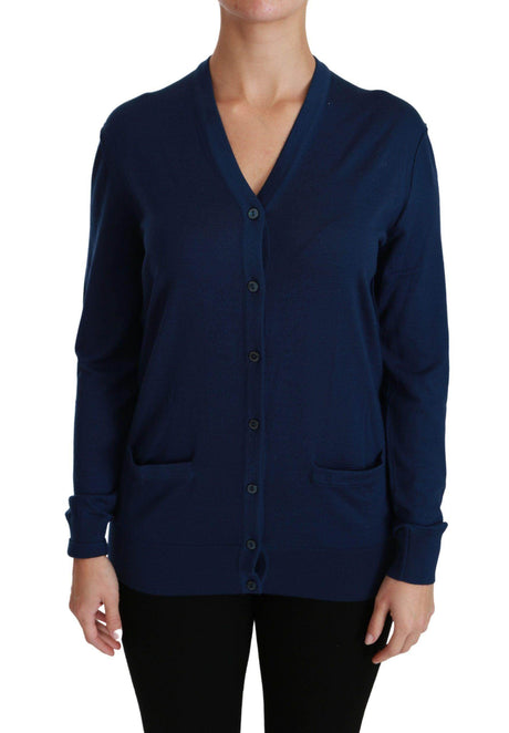 Dolce & Gabbana Blue Button Cardigan Virgin Wool Sweater - Hilstor