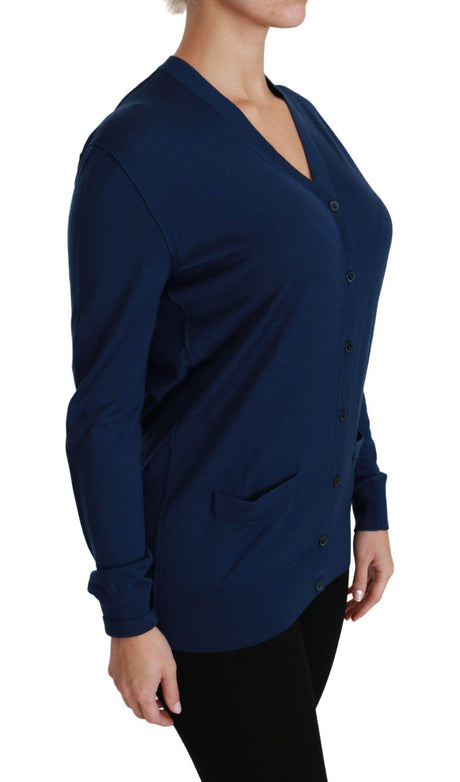 Dolce & Gabbana Blue Button Cardigan Virgin Wool Sweater - Hilstor