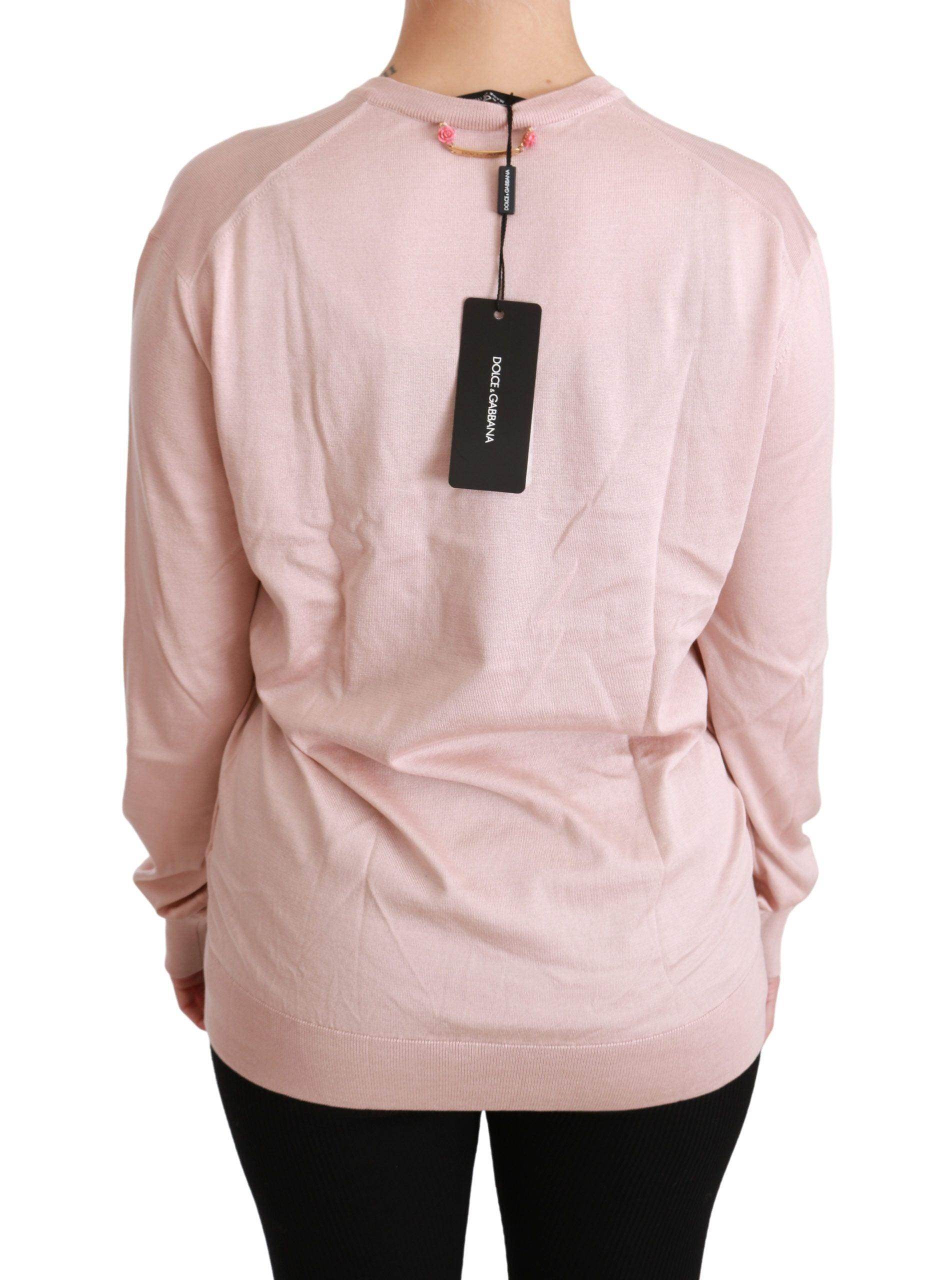 Dolce & Gabbana Pink Floral Silk V-Neck Sweater - Hilstor