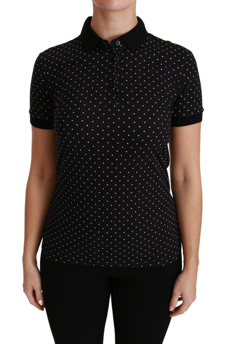 Dolce & Gabbana Black Dotted Collared Polo Shirt Cotton Top - Hilstor