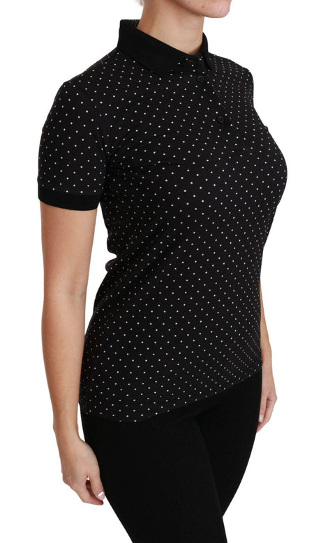 Dolce & Gabbana Black Dotted Collared Polo Shirt Cotton Top - Hilstor
