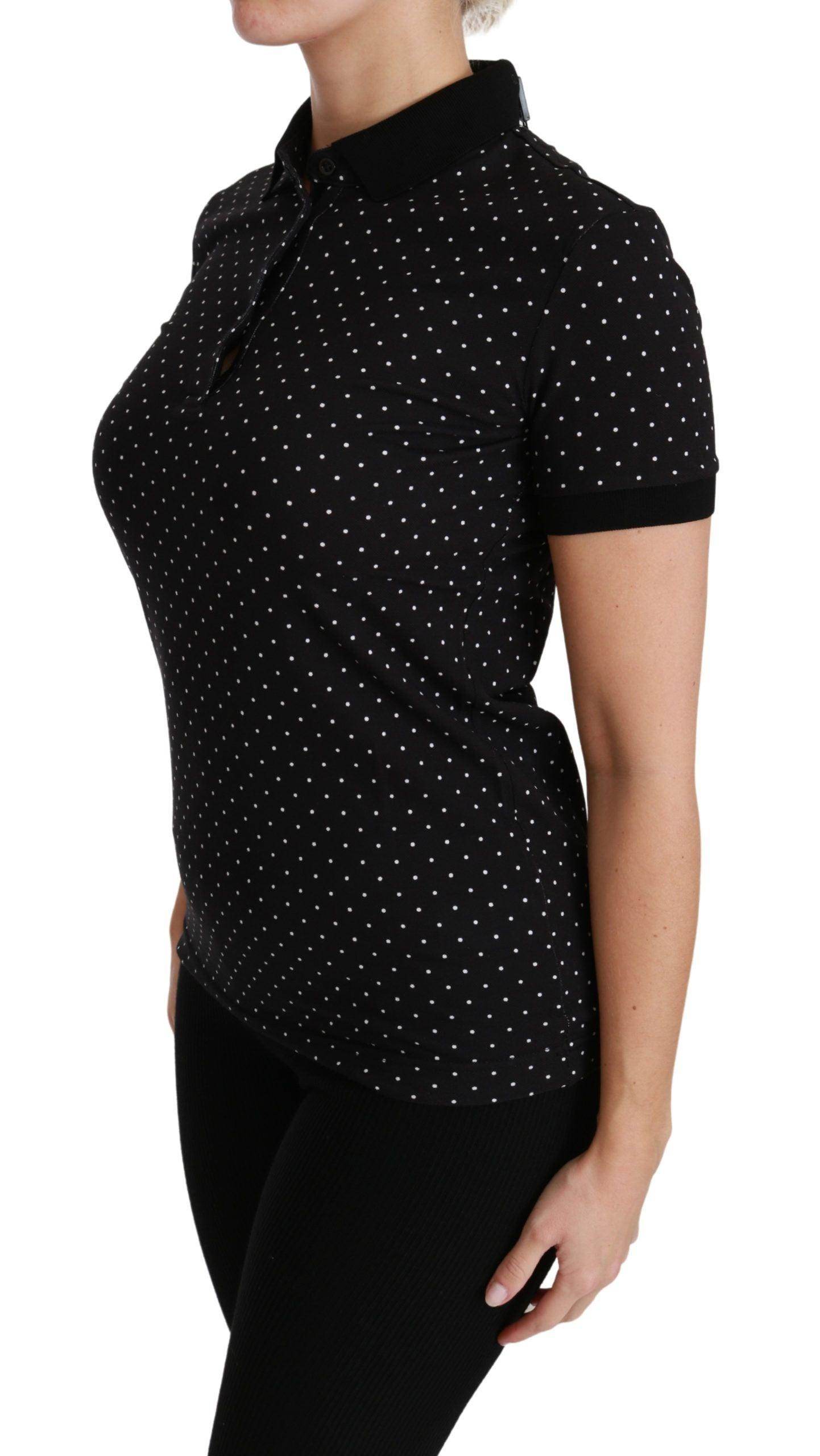 Dolce & Gabbana Black Dotted Collared Polo Shirt Cotton Top - Hilstor