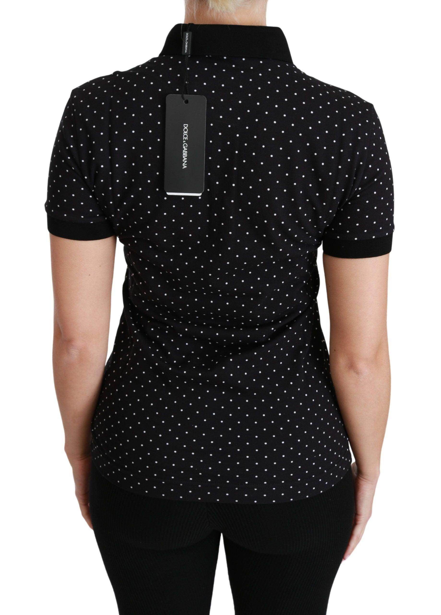 Dolce & Gabbana Black Dotted Collared Polo Shirt Cotton Top - Hilstor