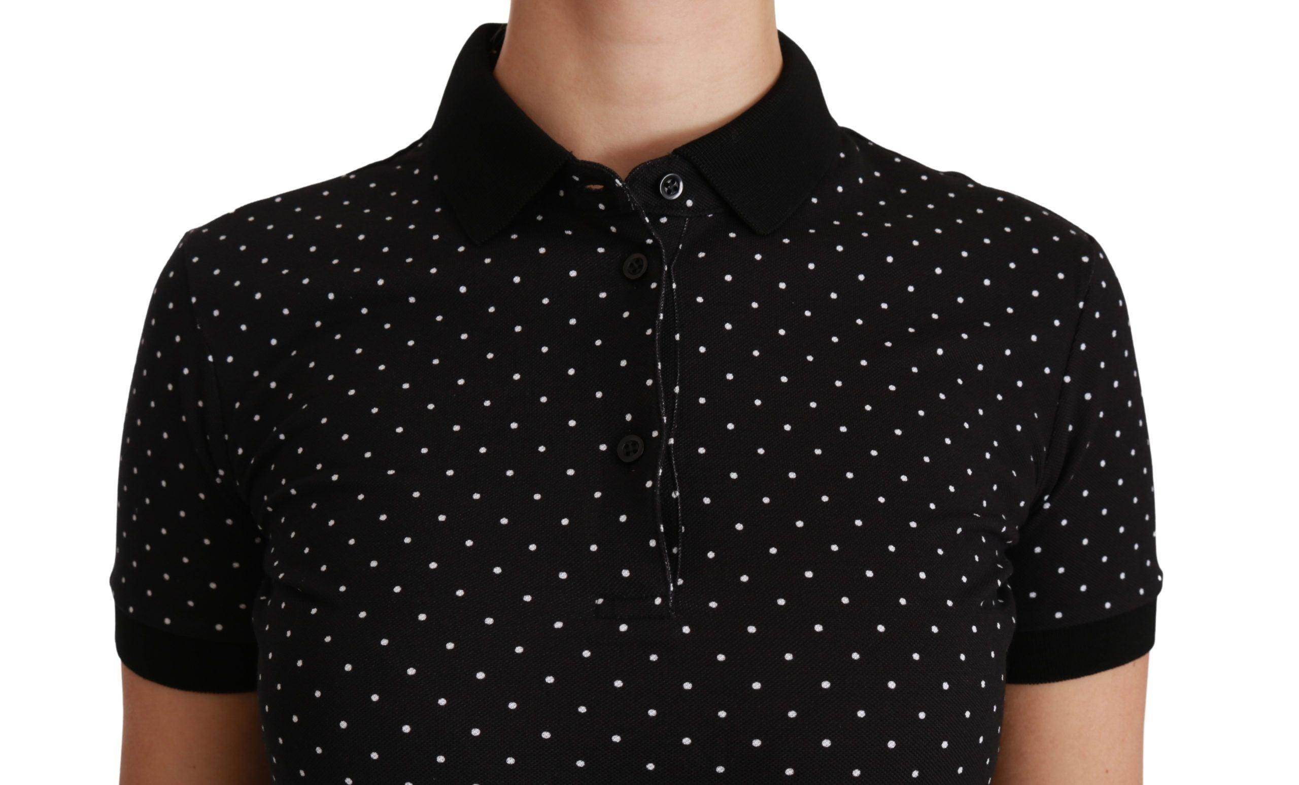Dolce & Gabbana Black Dotted Collared Polo Shirt Cotton Top - Hilstor