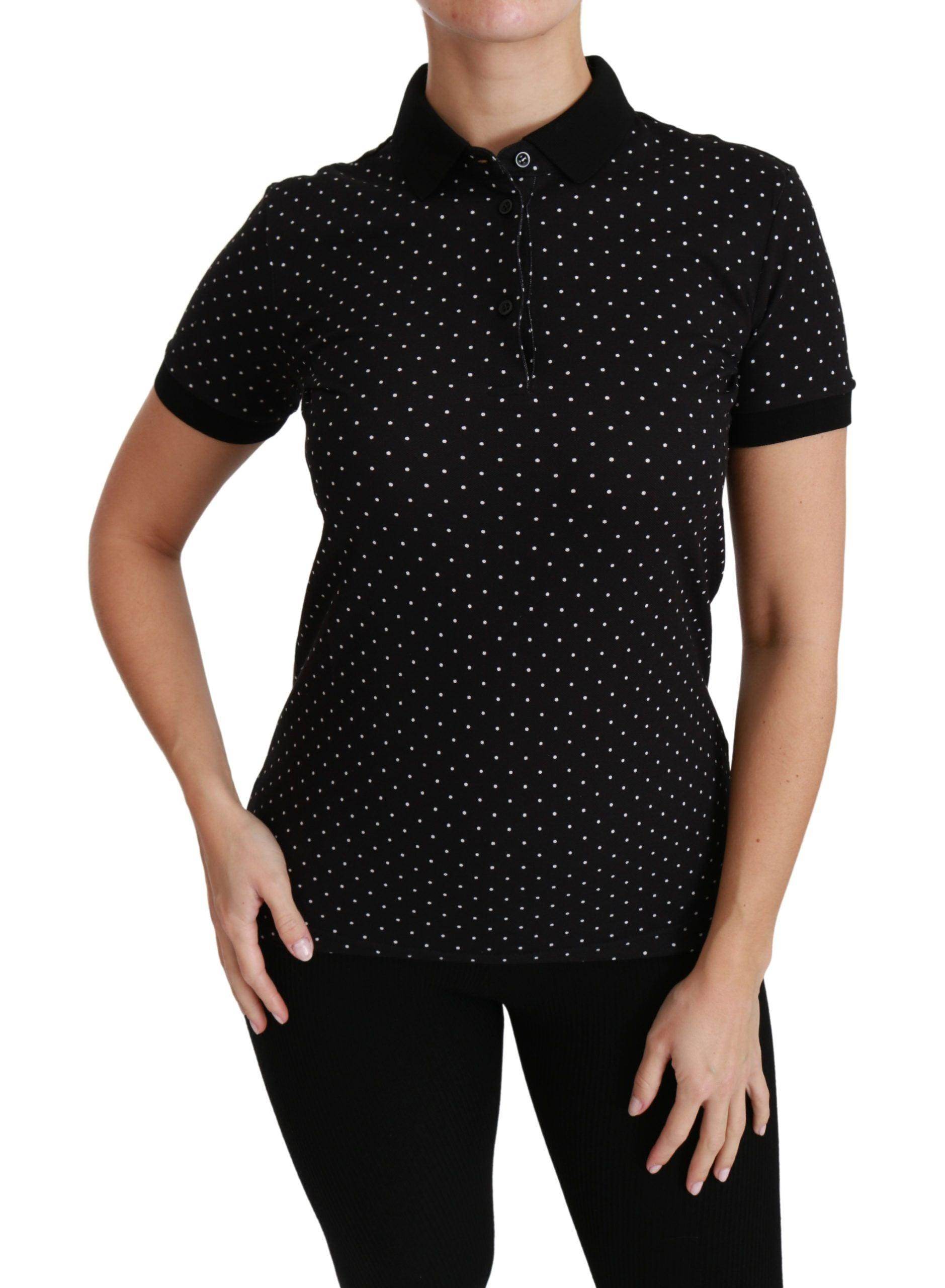 Dolce & Gabbana Black Dotted Collared Polo Shirt Cotton Top - Hilstor