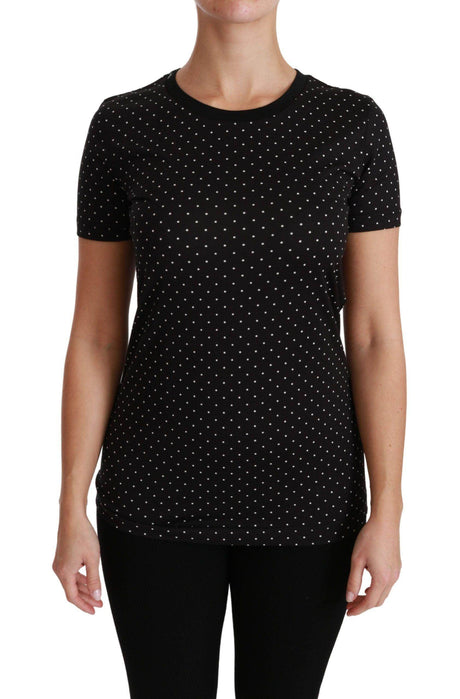 Dolce & Gabbana Chic Black Dotted Crewneck Cotton Tee - Hilstor
