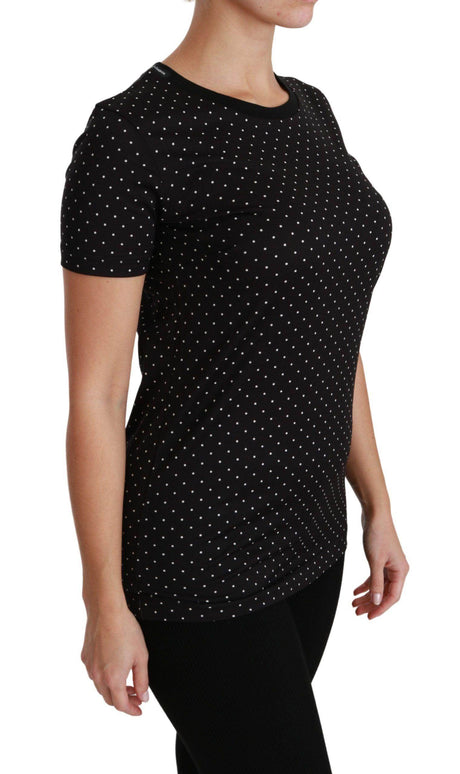 Dolce & Gabbana Chic Black Dotted Crewneck Cotton Tee - Hilstor