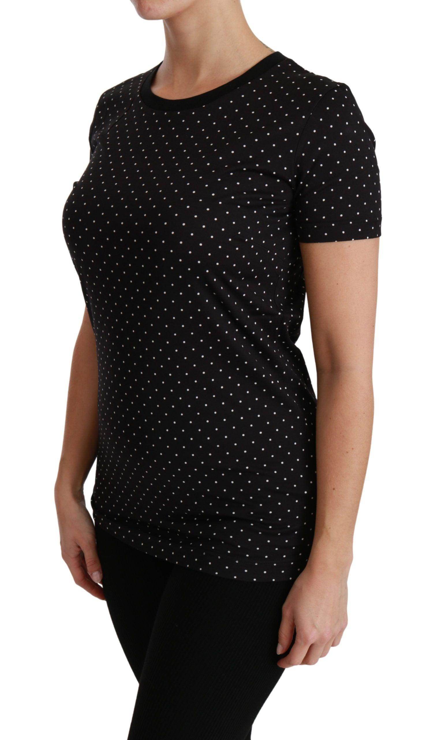 Dolce & Gabbana Chic Black Dotted Crewneck Cotton Tee - Hilstor