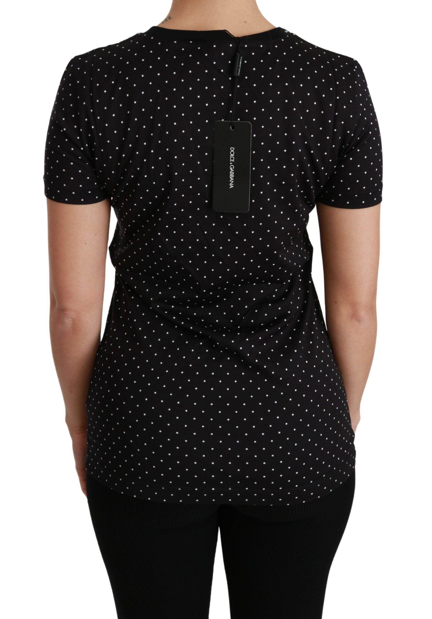 Dolce & Gabbana Chic Black Dotted Crewneck Cotton Tee - Hilstor