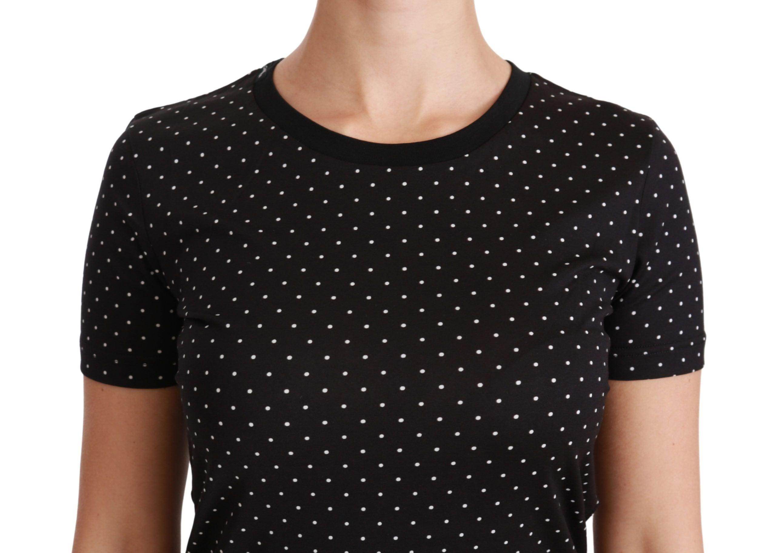 Dolce & Gabbana Chic Black Dotted Crewneck Cotton Tee - Hilstor