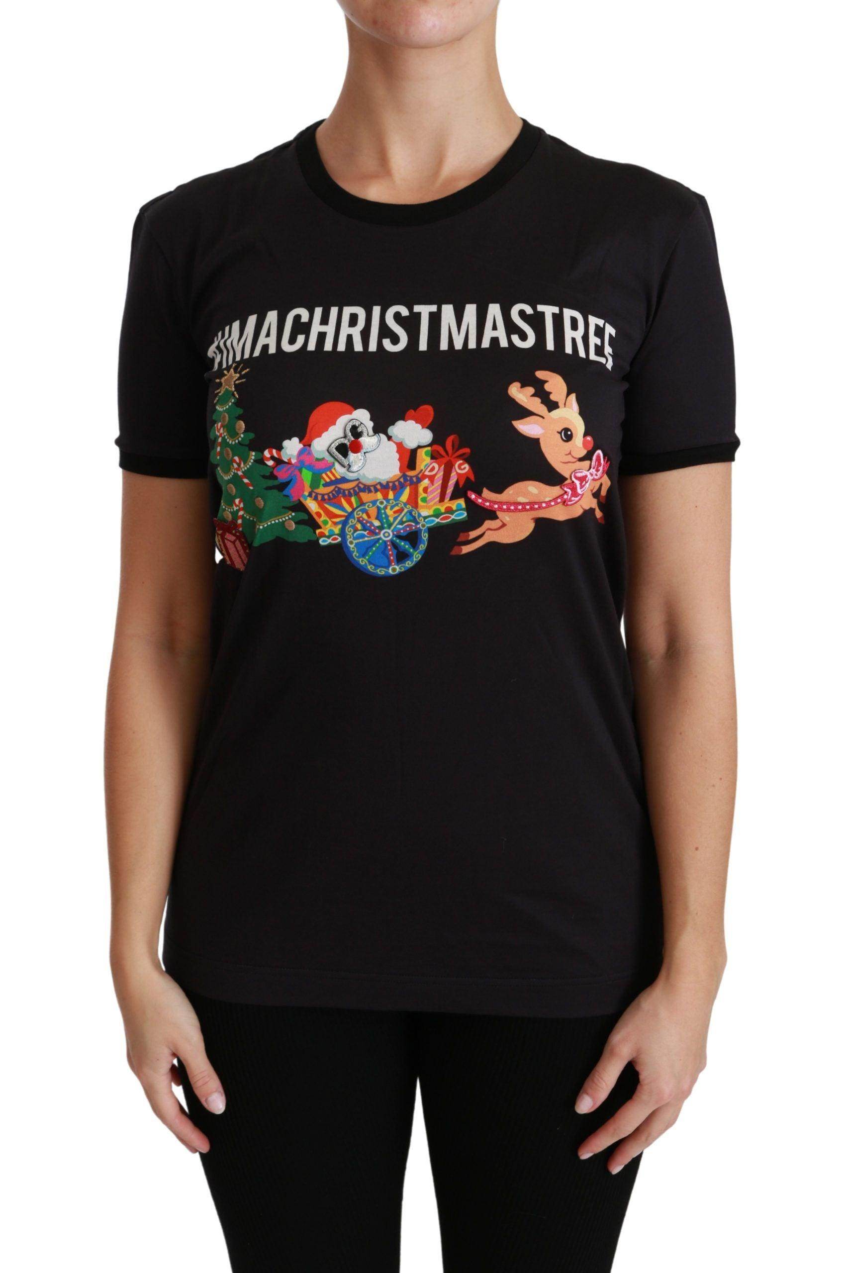 Dolce & Gabbana Black Cotton Crewneck Tee with Unique Print - Hilstor