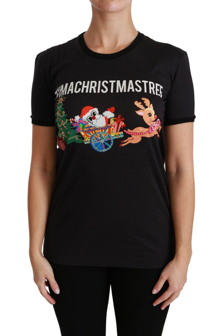 Dolce & Gabbana Black Cotton Crewneck Tee with Unique Print - Hilstor
