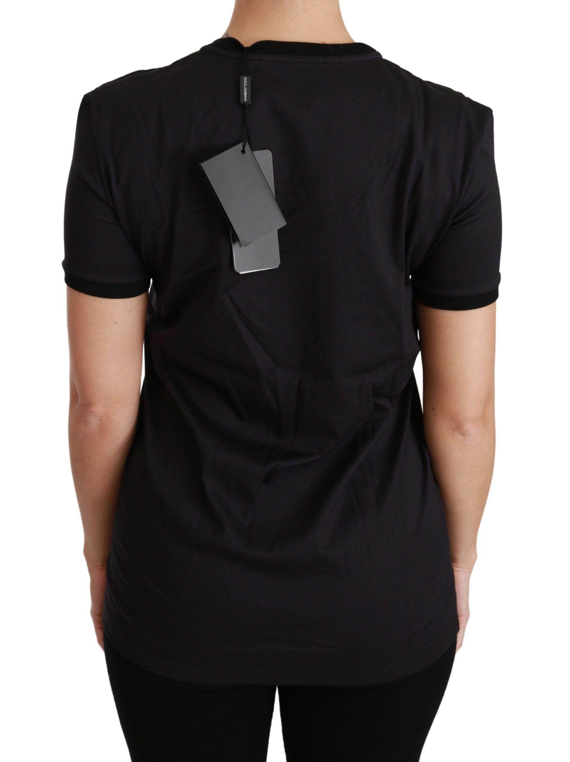Dolce & Gabbana Black Cotton Crewneck Tee with Unique Print - Hilstor