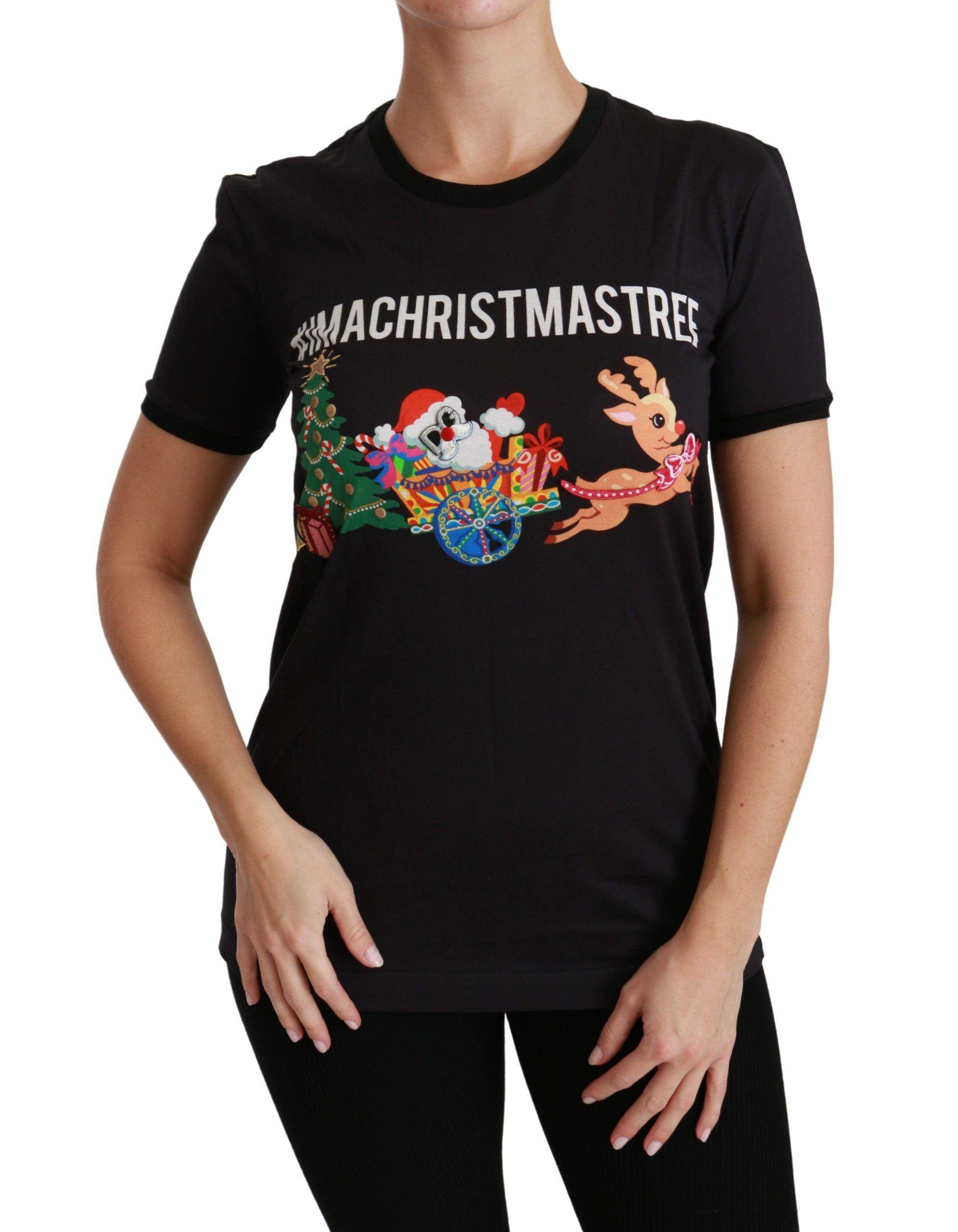 Dolce & Gabbana Black Cotton Crewneck Tee with Unique Print - Hilstor