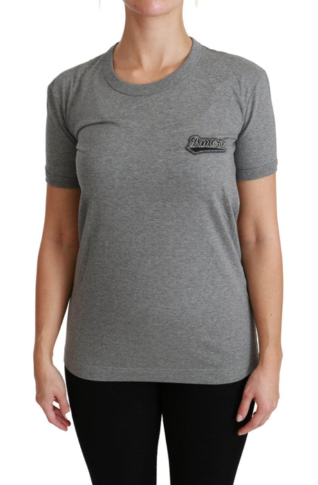 Dolce & Gabbana Chic Gray Amore Patch Crewneck Tee - Hilstor