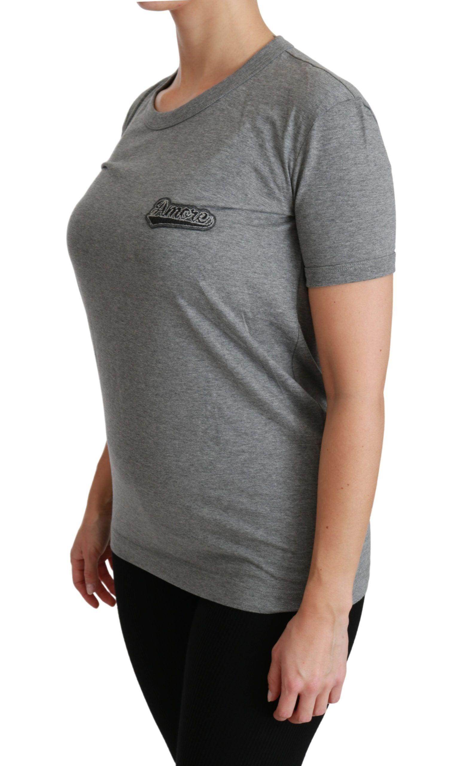 Dolce & Gabbana Chic Gray Amore Patch Crewneck Tee - Hilstor