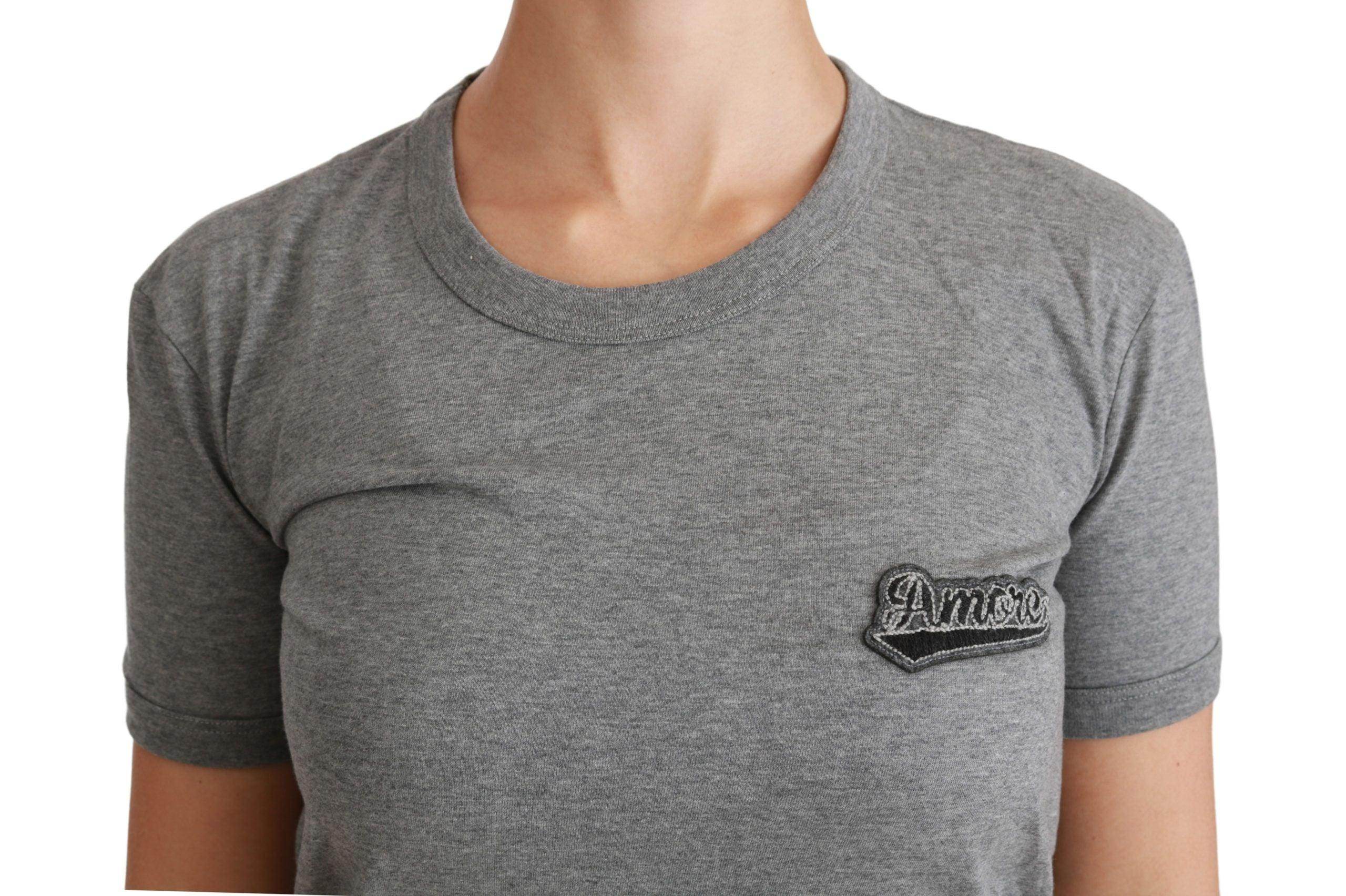 Dolce & Gabbana Chic Gray Amore Patch Crewneck Tee - Hilstor