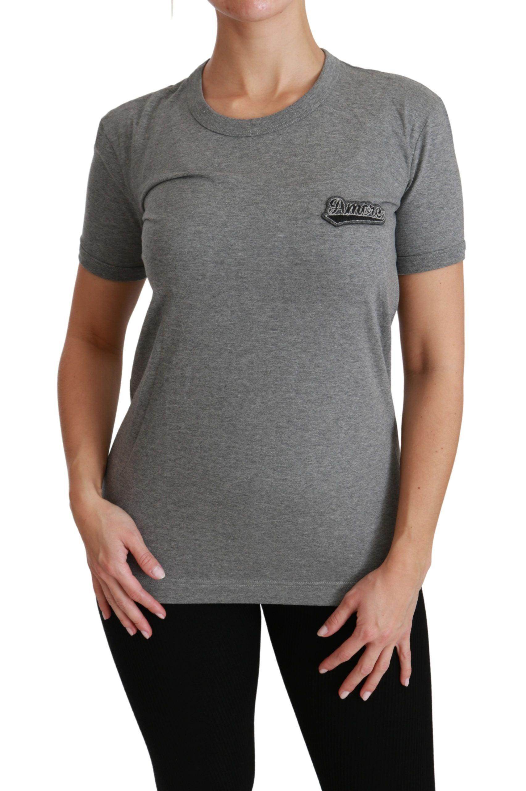 Dolce & Gabbana Chic Gray Amore Patch Crewneck Tee - Hilstor