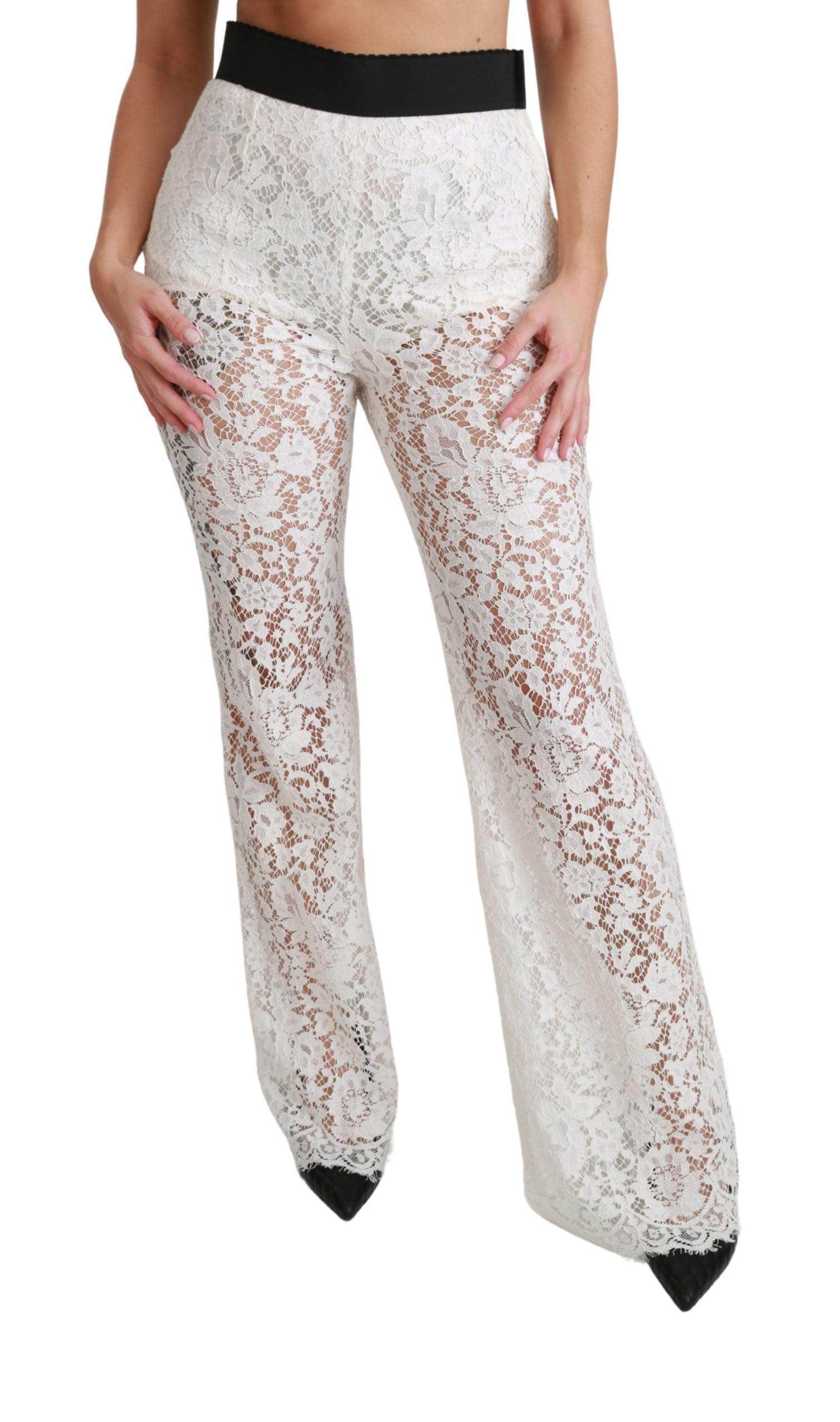 Dolce & Gabbana Elegant White Lace High Waist Pants - Hilstor