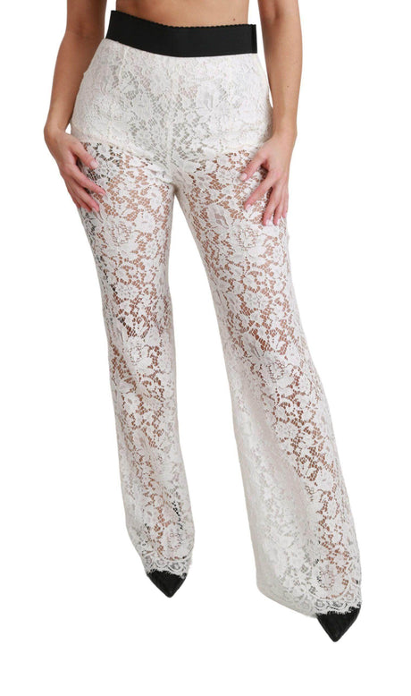 Dolce & Gabbana Elegant White Lace High Waist Pants - Hilstor
