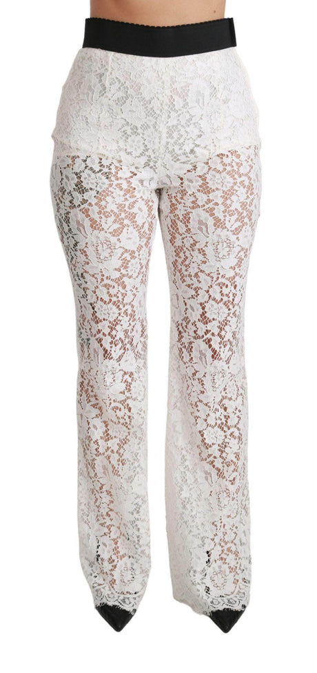 Dolce & Gabbana Elegant White Lace High Waist Pants - Hilstor