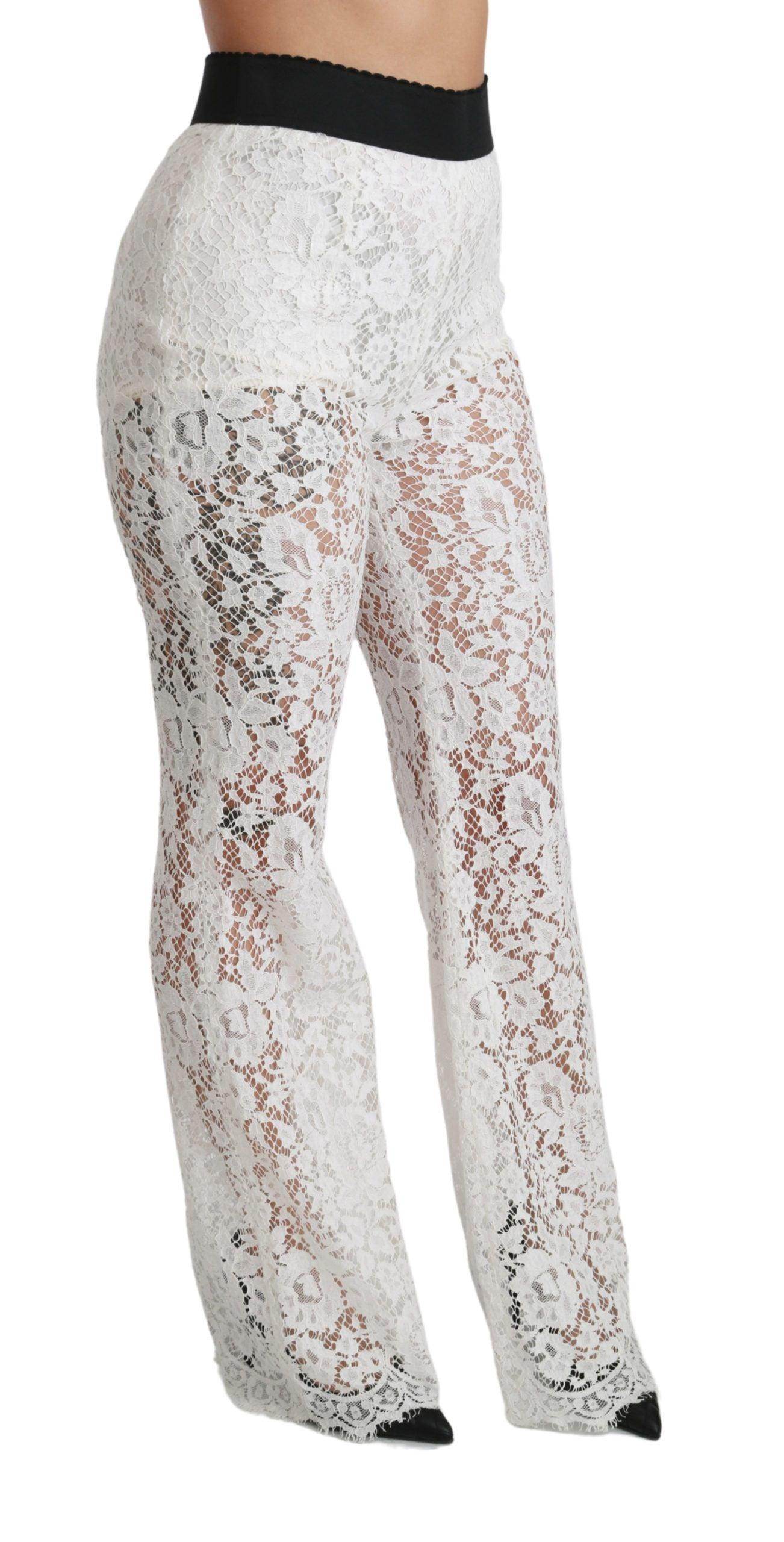 Dolce & Gabbana Elegant White Lace High Waist Pants - Hilstor