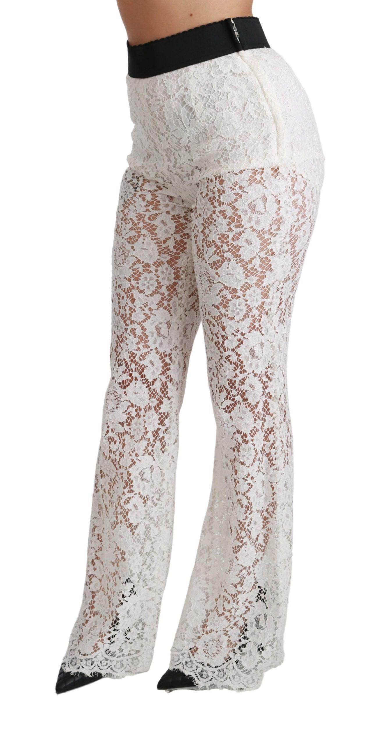 Dolce & Gabbana Elegant White Lace High Waist Pants - Hilstor