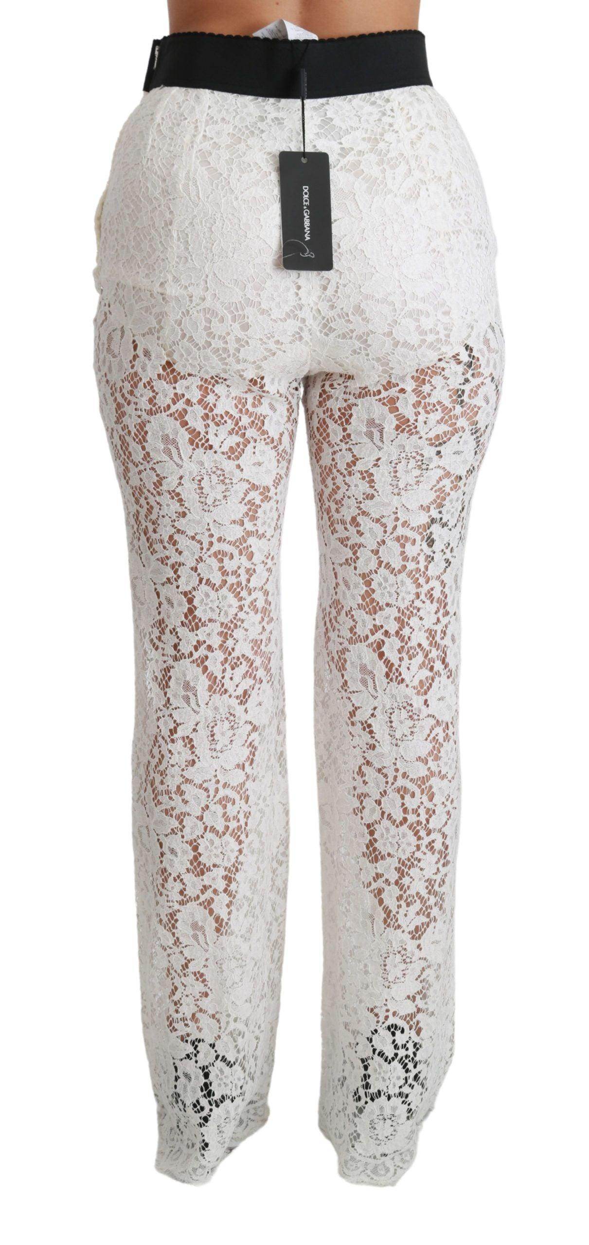 Dolce & Gabbana Elegant White Lace High Waist Pants - Hilstor