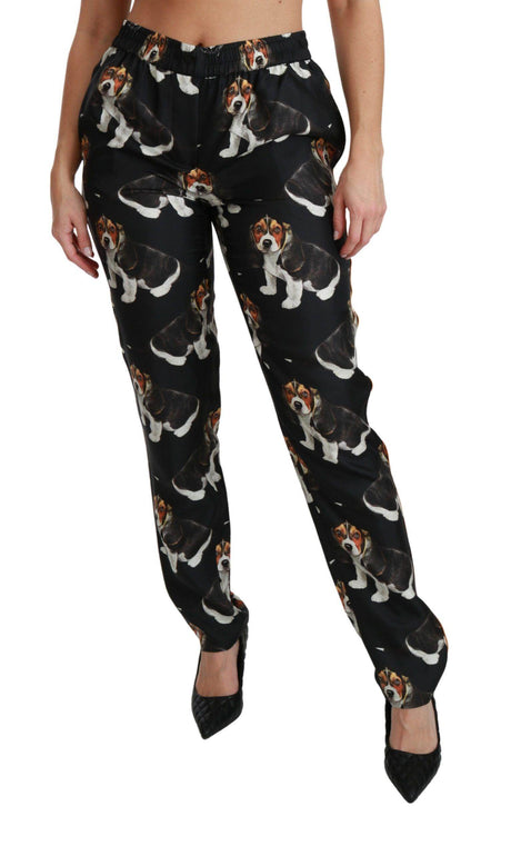 Dolce & Gabbana Elegant Silk Puppy Dog Print Pants - Hilstor