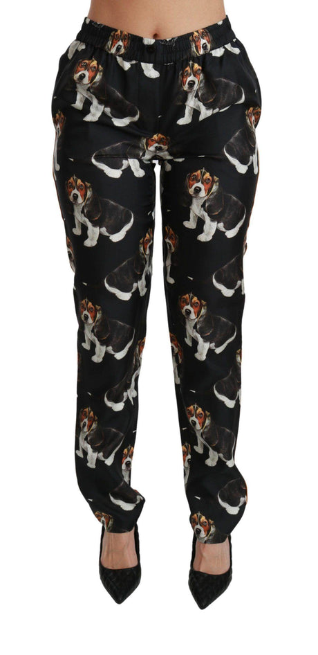Dolce & Gabbana Elegant Silk Puppy Dog Print Pants - Hilstor
