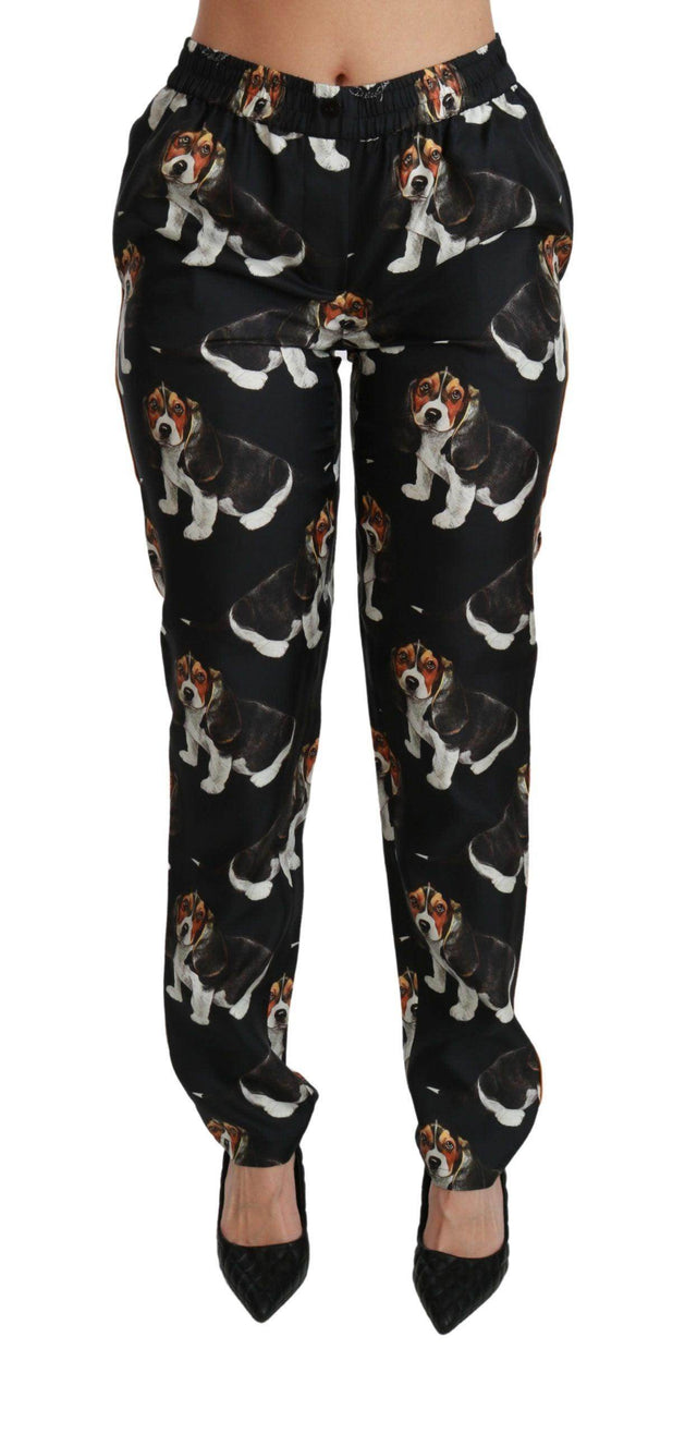 Dolce & Gabbana Elegant Silk Puppy Dog Print Pants - Hilstor