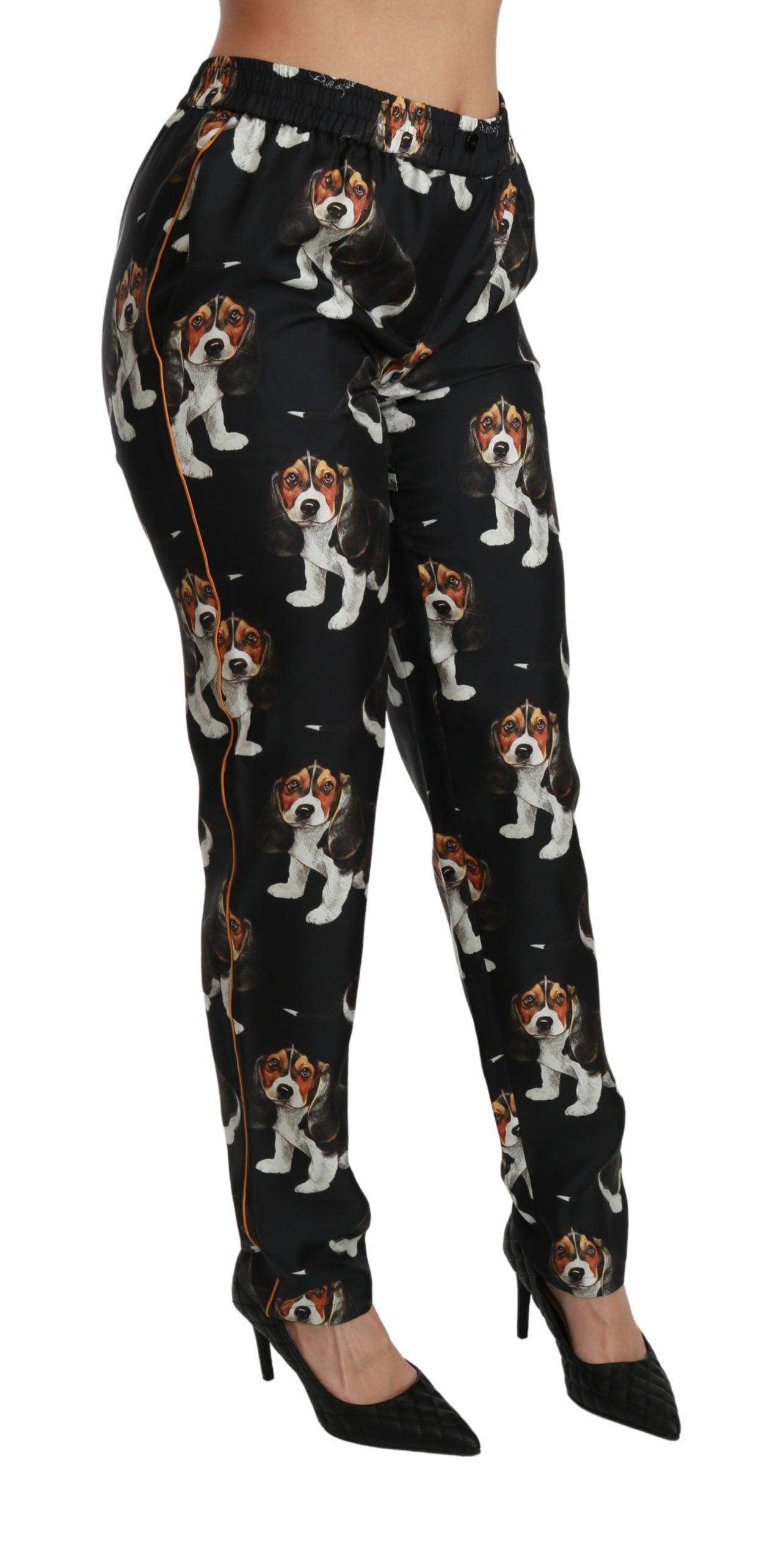 Dolce & Gabbana Elegant Silk Puppy Dog Print Pants - Hilstor
