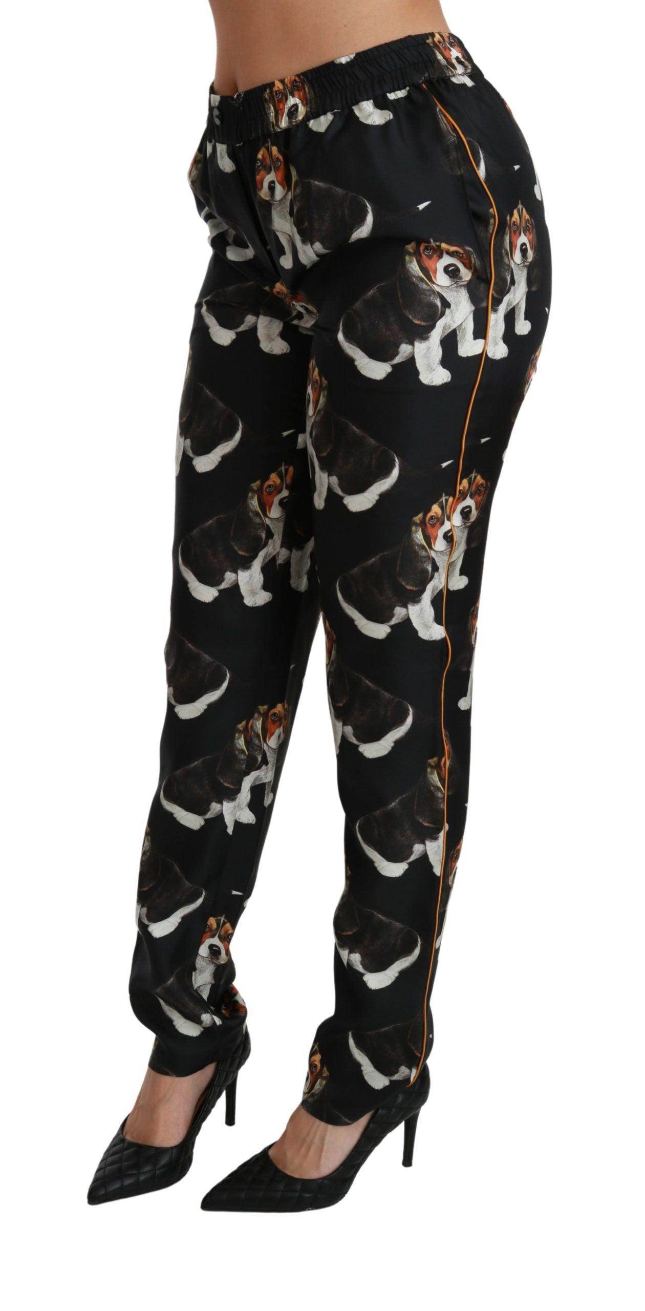 Dolce & Gabbana Elegant Silk Puppy Dog Print Pants - Hilstor