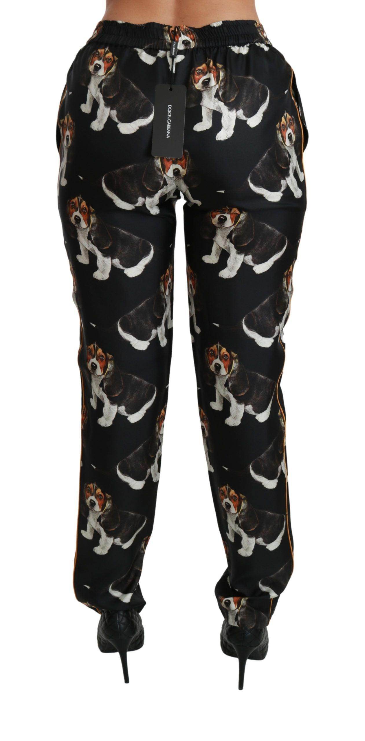Dolce & Gabbana Elegant Silk Puppy Dog Print Pants - Hilstor