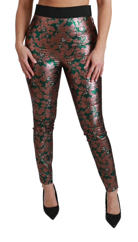 Dolce & Gabbana Elegant Bronze Leaf Metallic Trousers - Hilstor
